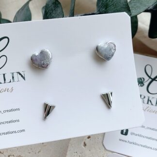 Silver Heart Studs